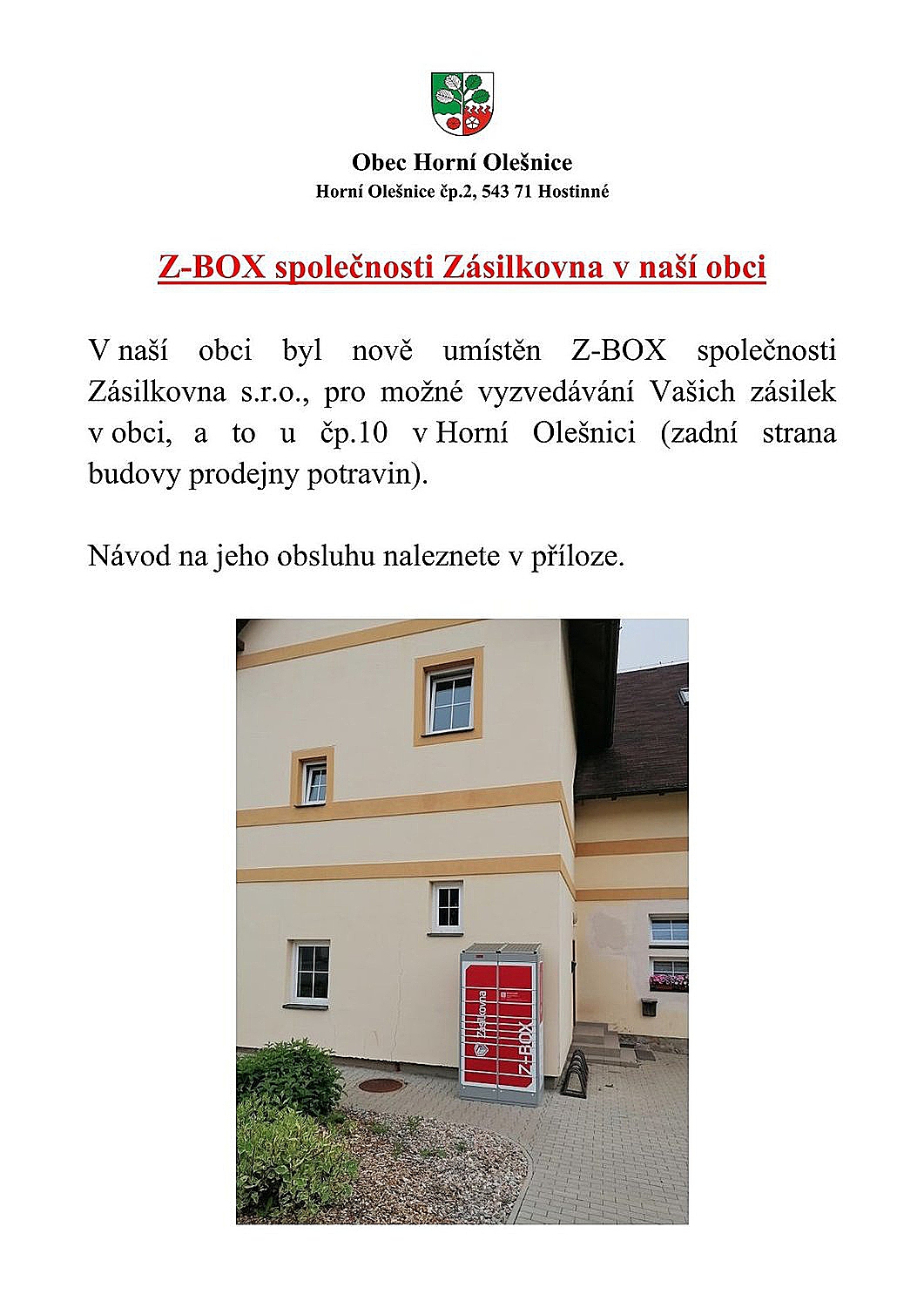 Z-Box Zásilkovny v Horní Olešnici